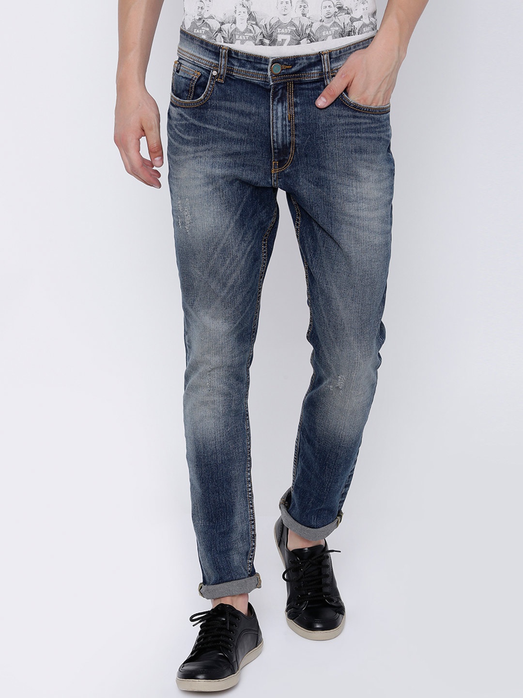 

LOCOMOTIVE Men Blue Slim Fit Low Distress Stretchable Jeans