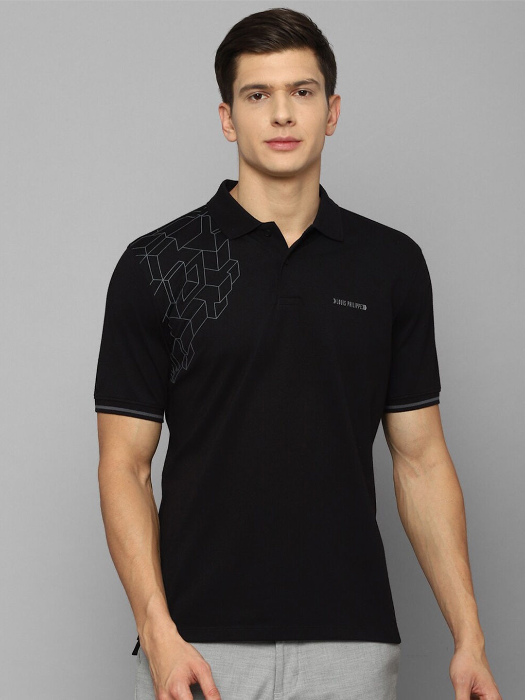 

Louis Philippe Sport Men Black Printed Polo Collar Slim Fit T-shirt
