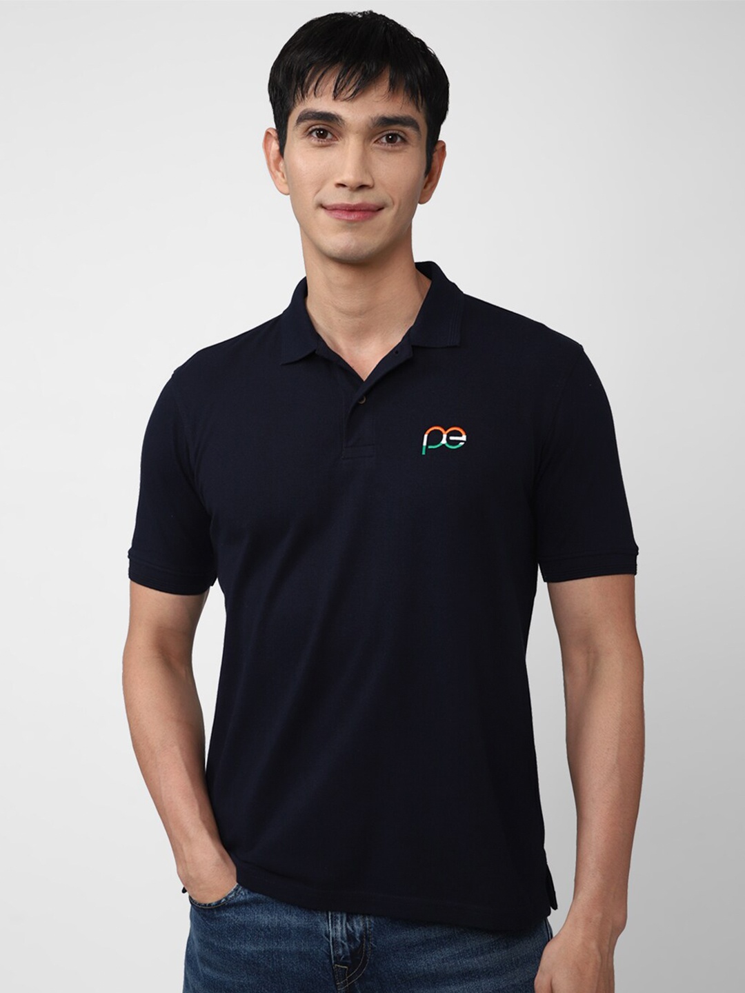 

Peter England Casuals Men Navy Blue Polo Collar T-shirt