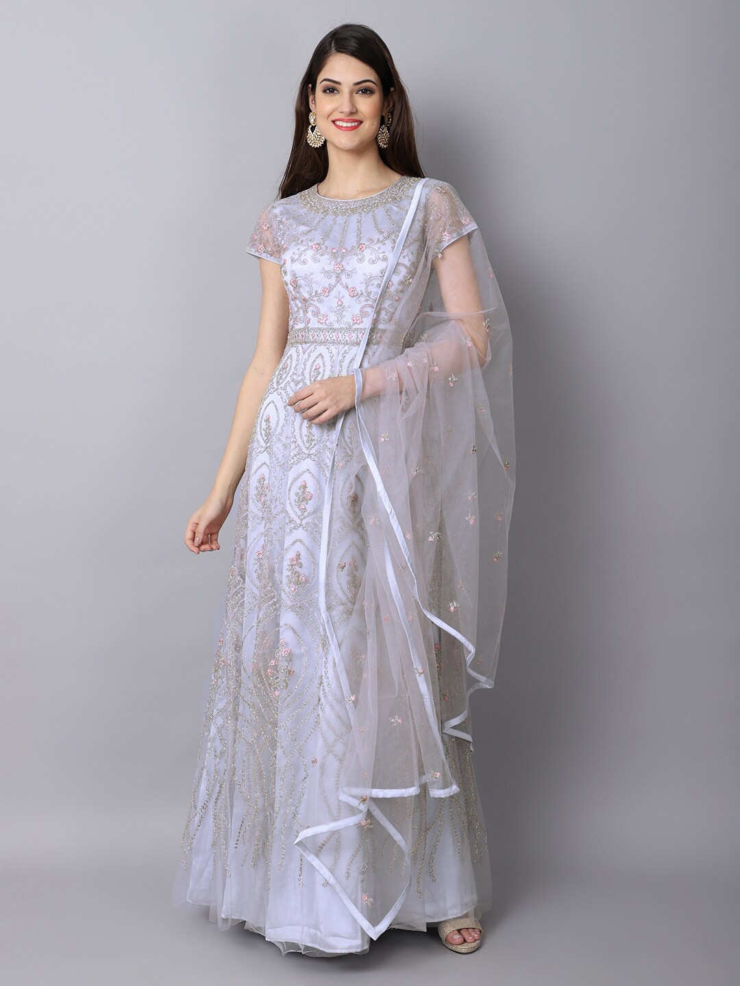

Stylee LIFESTYLE Off White & Gold-Toned Embroidered Semi-Stitched Dress Material