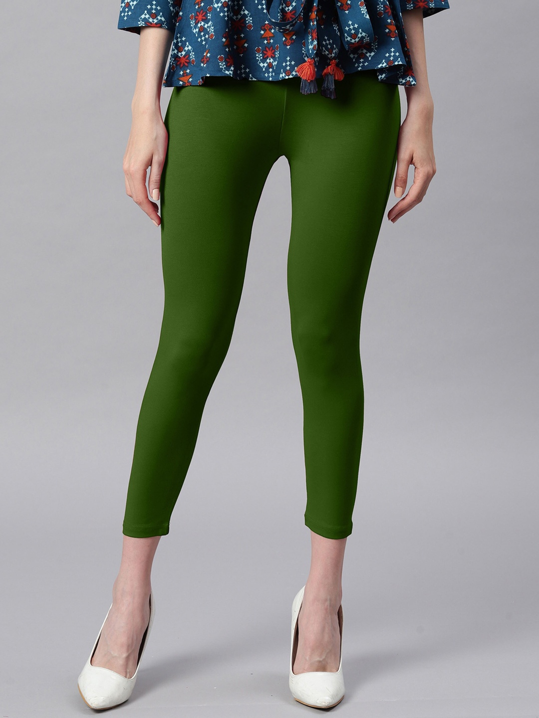 

Janasya Women Green Solid Ankle Length Leggings
