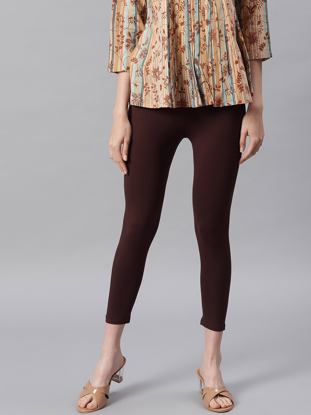 

Janasya Women Brown Solid Ankle-Length Leggings