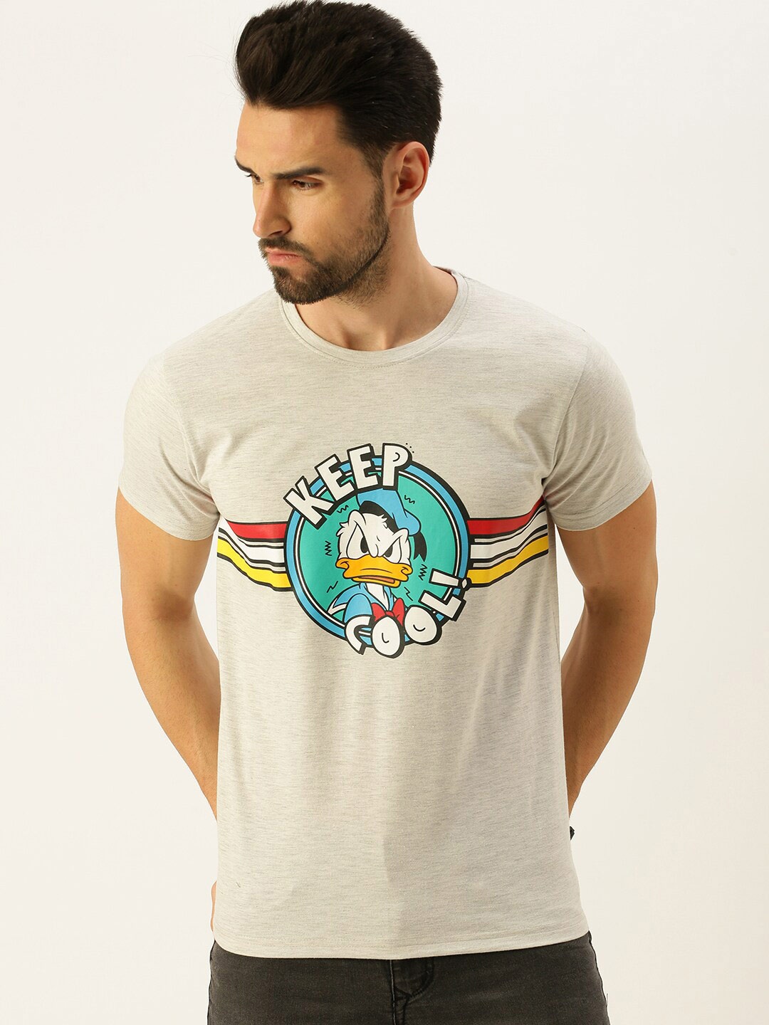 

VEIRDO Men Disney Donald Duck Printed T-shirt, Grey