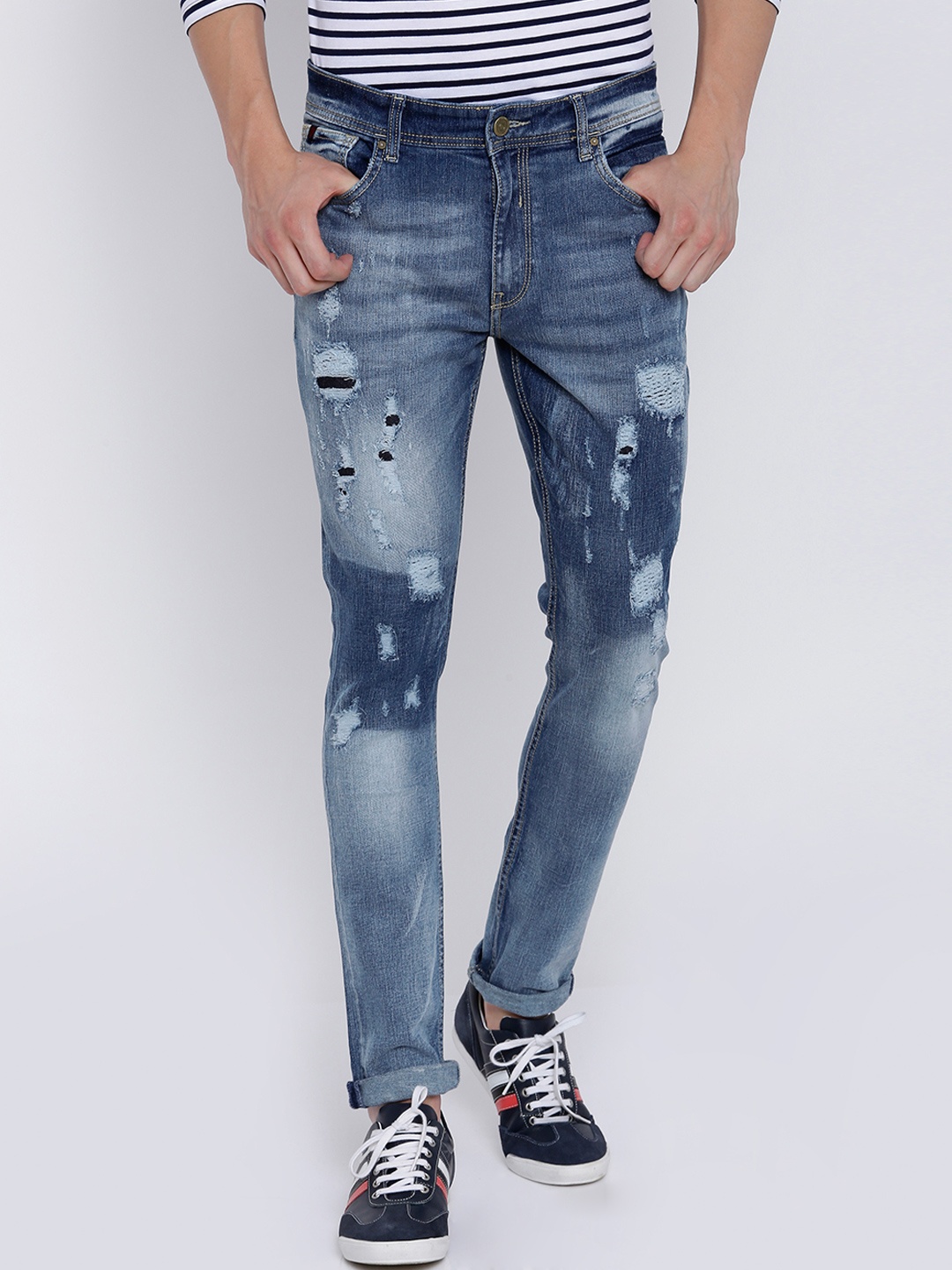 

LOCOMOTIVE Men Blue Slim Fit Highly Distressed Stretchable Jeans