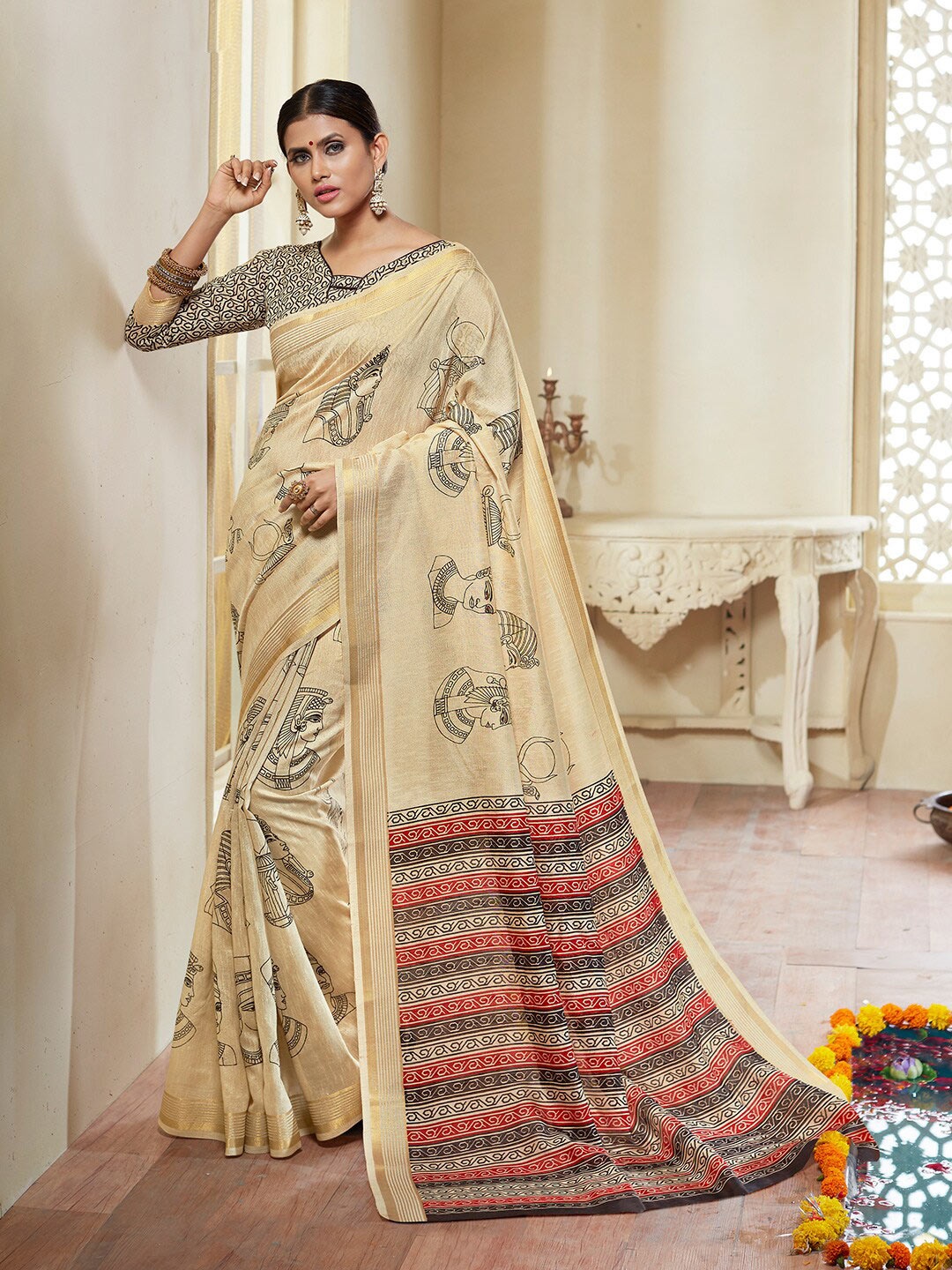

Shaily Beige & Red Silk Cotton Saree