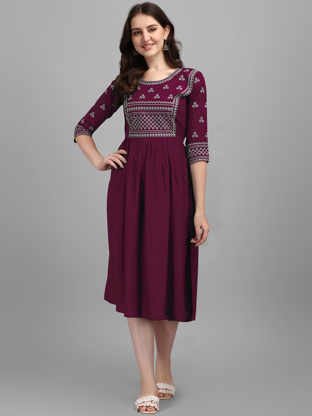 

FabFairy Women Purple Ethnic Motifs Yoke Design Anarkali Kurta