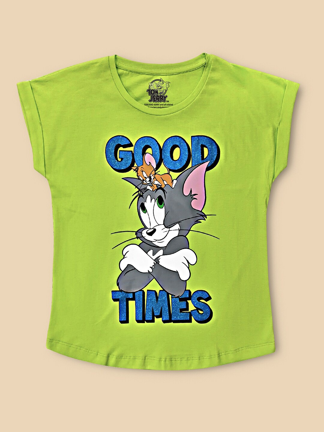 

Kids Ville Girls Green Tom & Jerry Printed Pure Cotton T-shirts