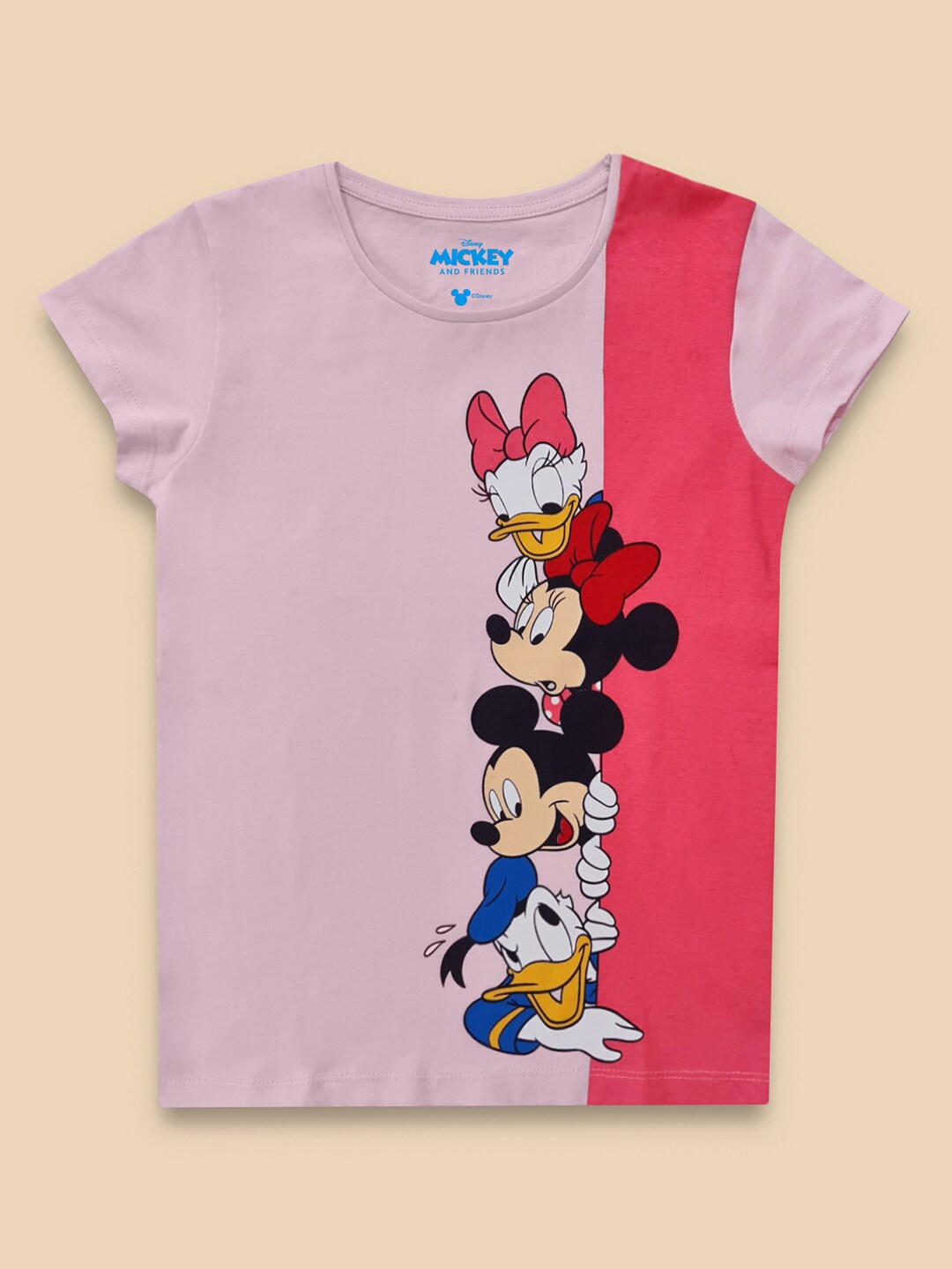 

Kids Ville Girls Pink Mickey & Friends Printed T-shirt