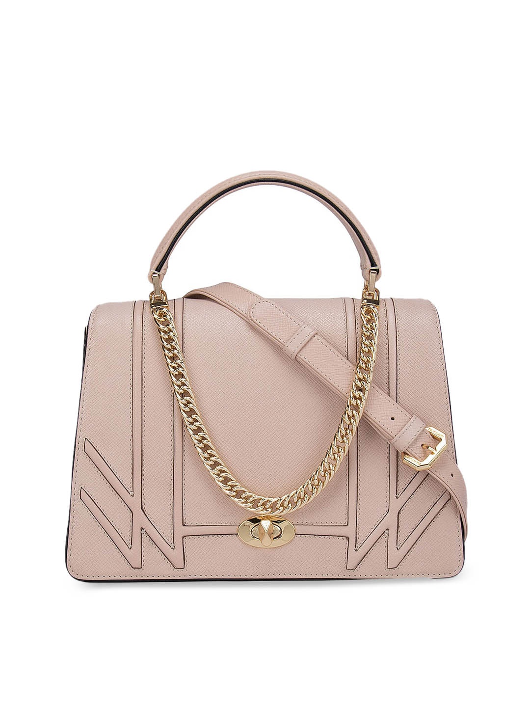 

Da Milano Pink Leather Structured Handheld Bag With Quilted