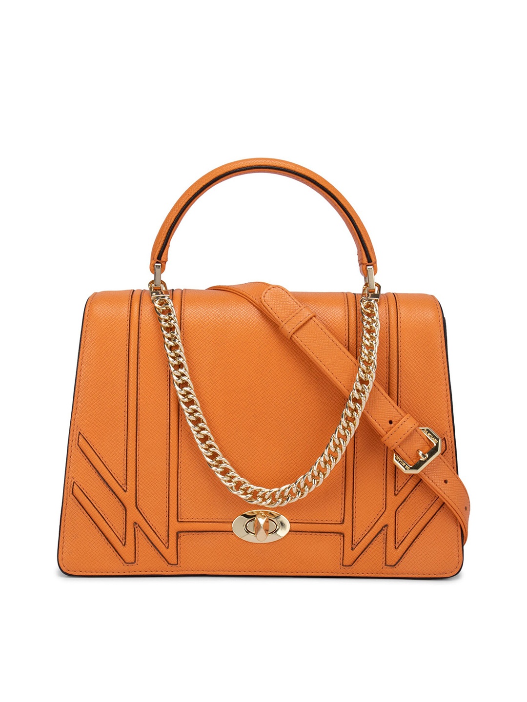 

Da Milano Orange Leather Oversized Structured Handheld Bag