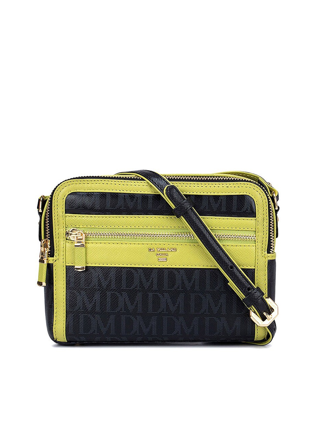 

Da Milano Black Textured Leather Structured Satchel with Cut Work