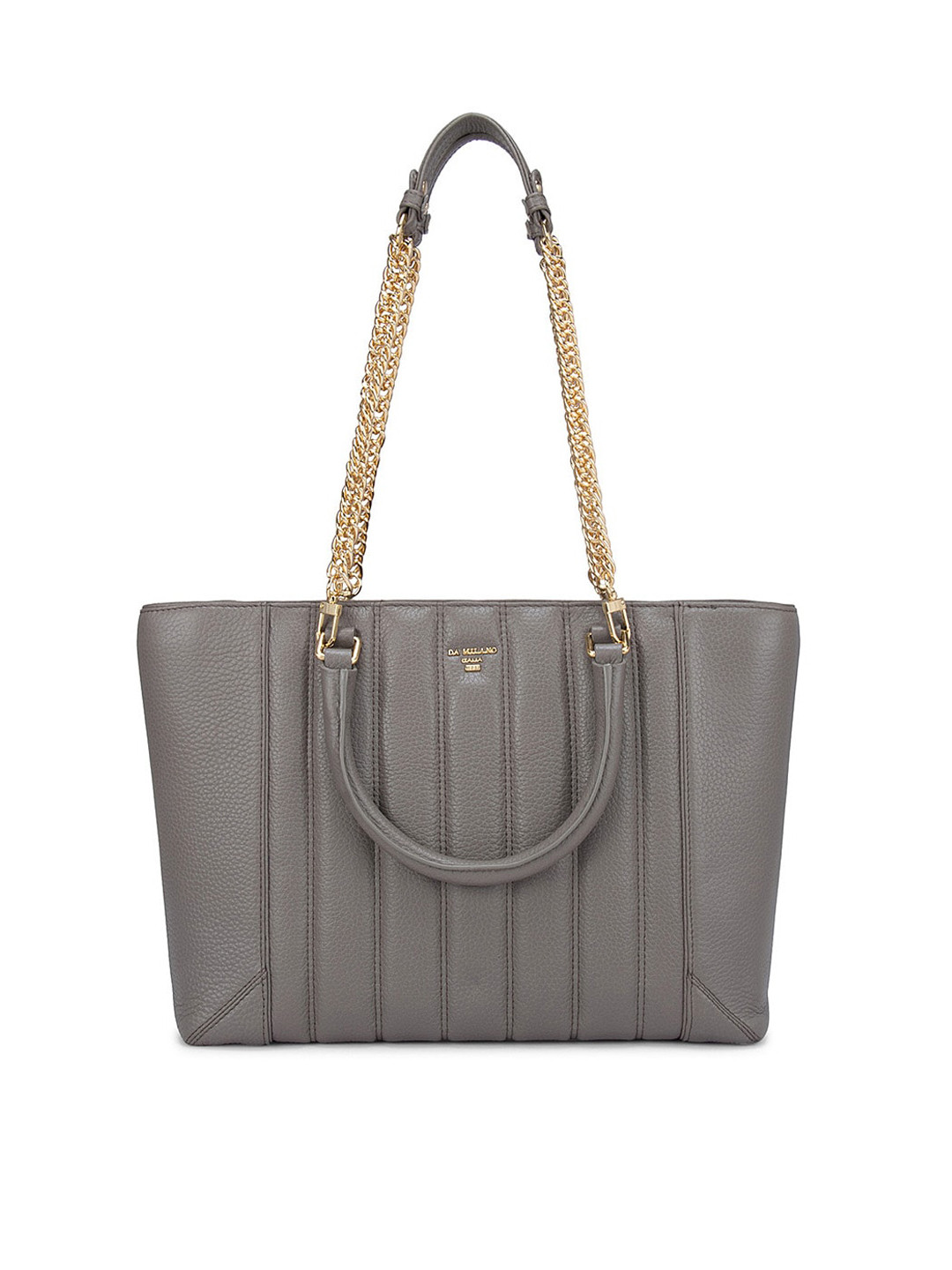 

Da Milano Brown Textured Leather Structured Shoulder Bag with Quilted