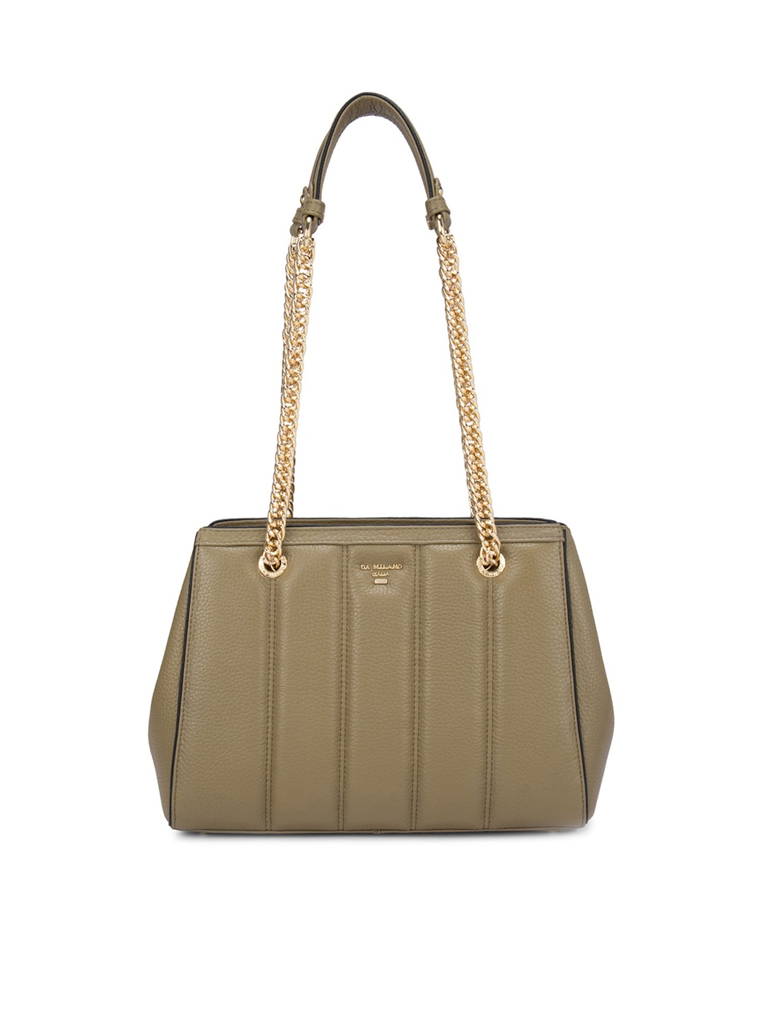 

Da Milano Green Textured Leather Structured Shoulder Bag with Quilted