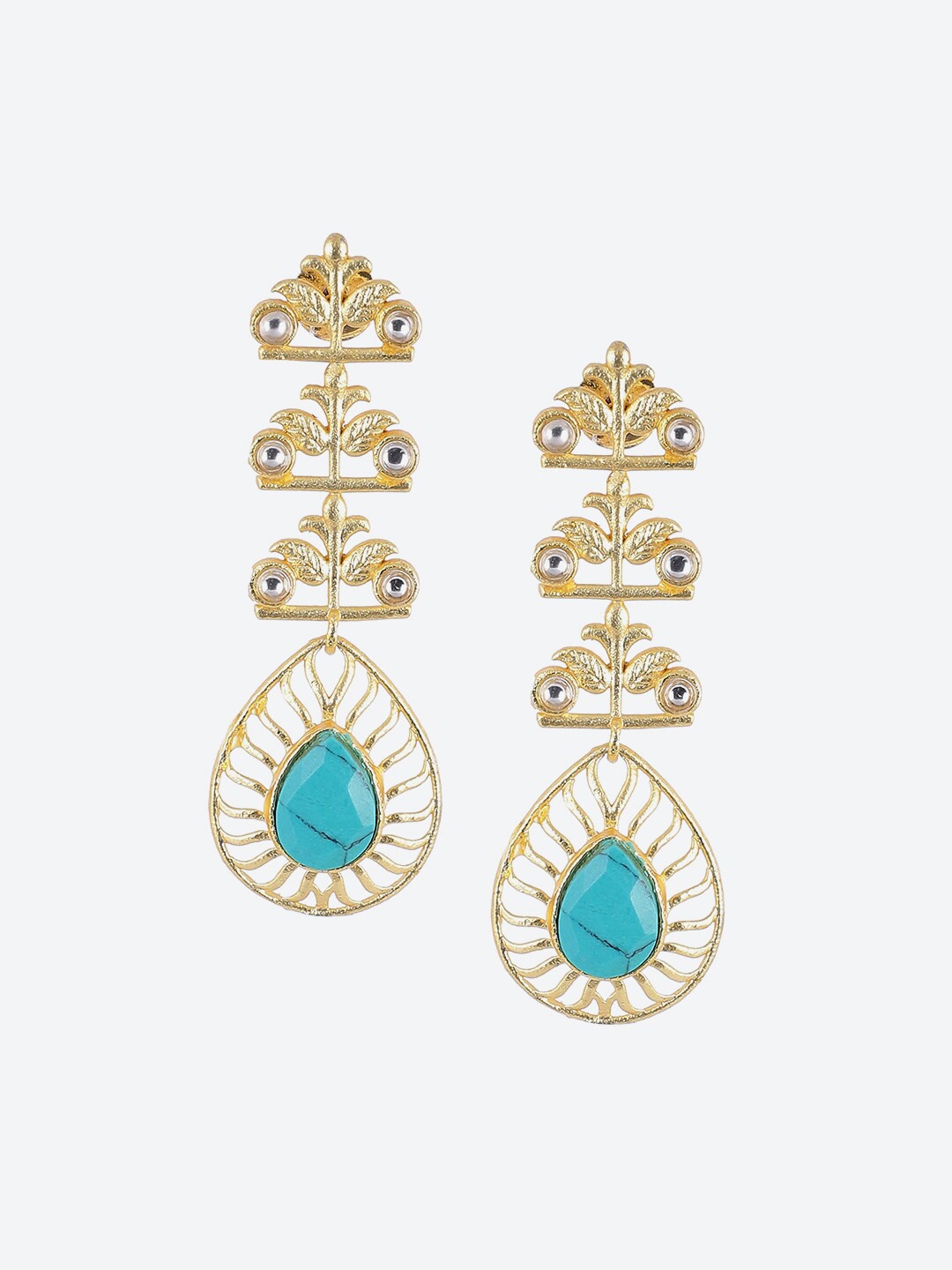 

Biba Turquoise Blue & Gold-Toned Teardrop Shaped Drop Earrings