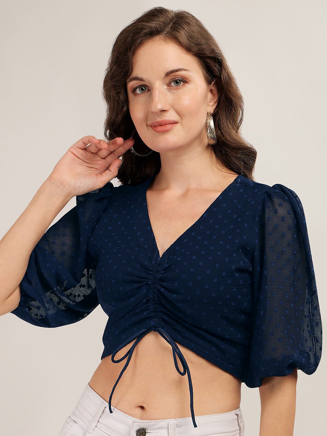 

Prettify Women Blue Georgette Crop Top