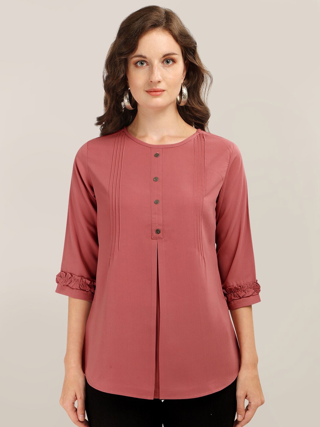 

Prettify Women Pink Georgette Shirt Style Top