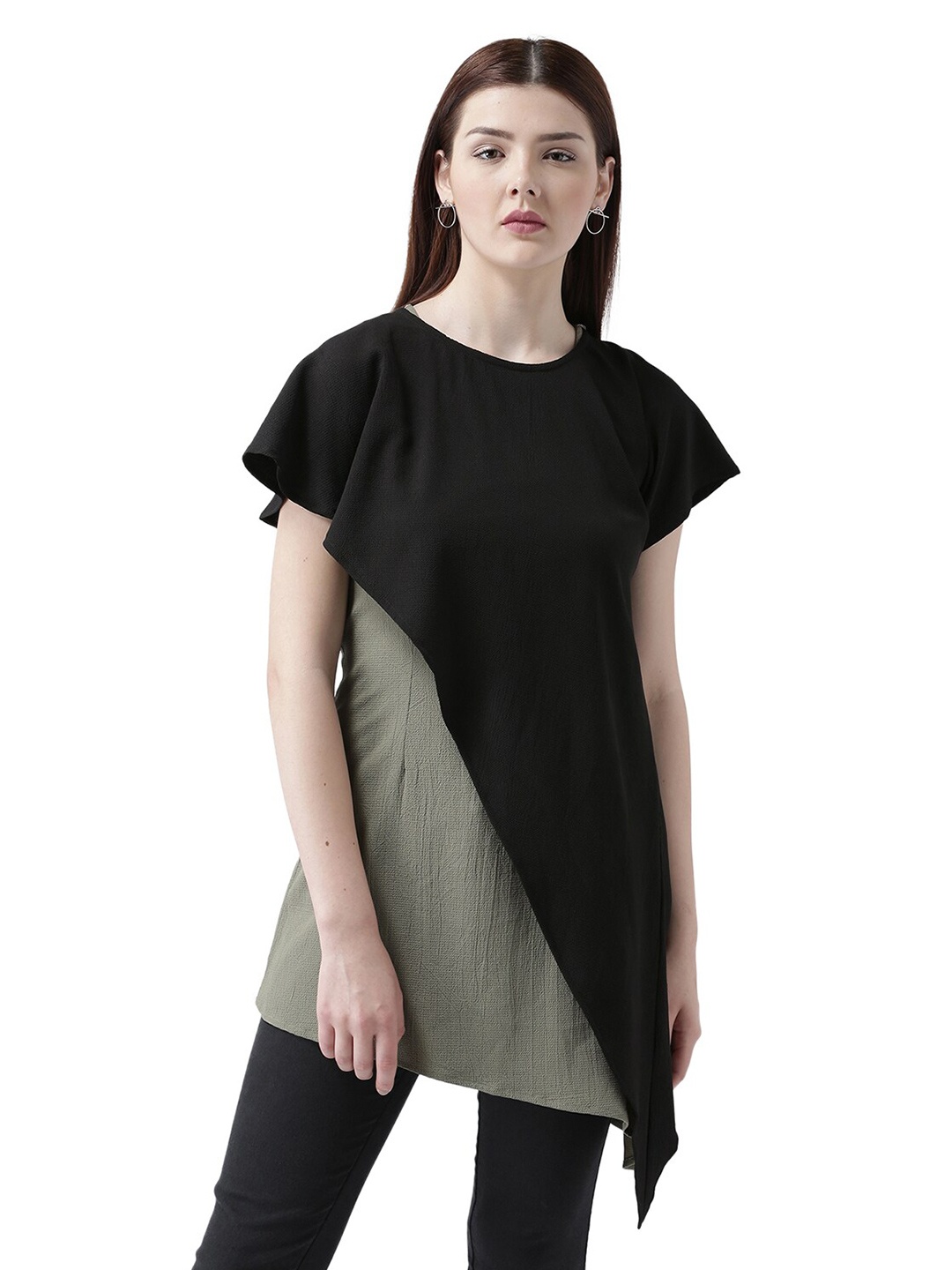 

DODO & MOA Olive Green & Black Colourblocked Top