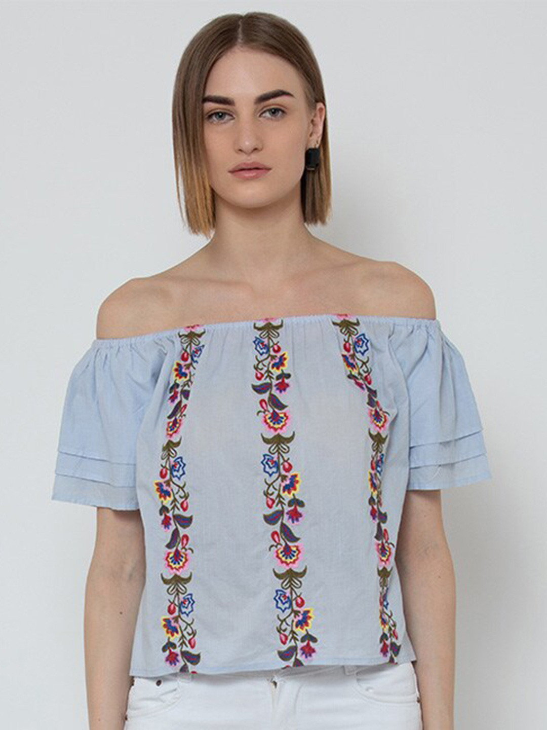 

DODO & MOA Blue Print Off-Shoulder Bardot Top