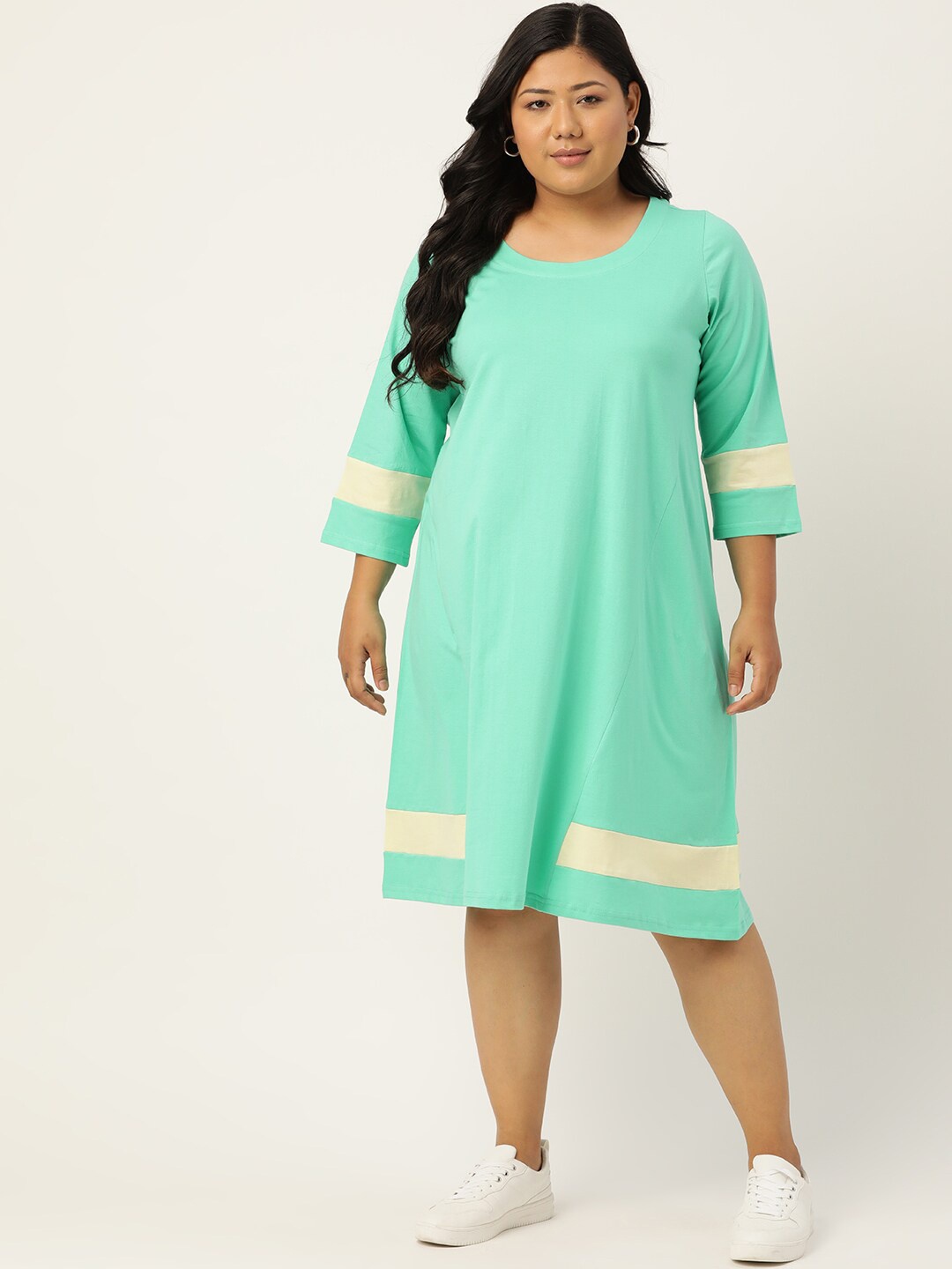 

theRebelinme Plus Size Women Sea Green A-Line Dress
