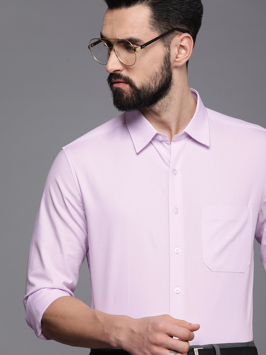 

Louis Philippe Pink Self Design Slim Fit Stretchable Formal Shirt