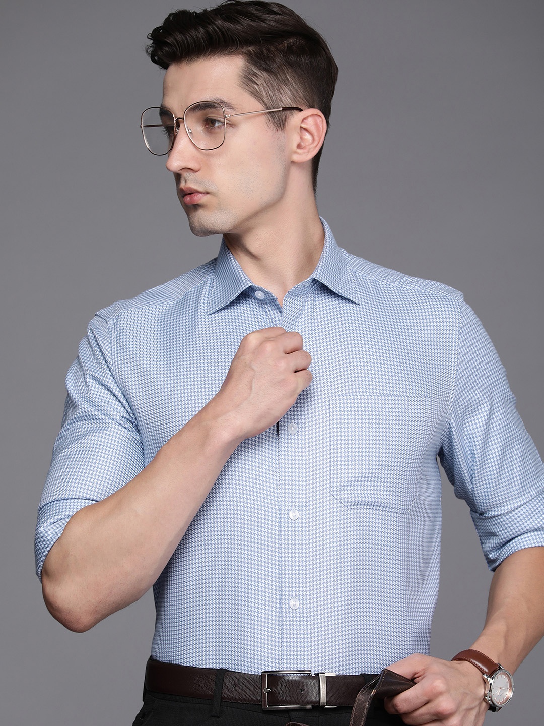 

Louis Philippe Men Blue Classic Self Design Formal Shirt