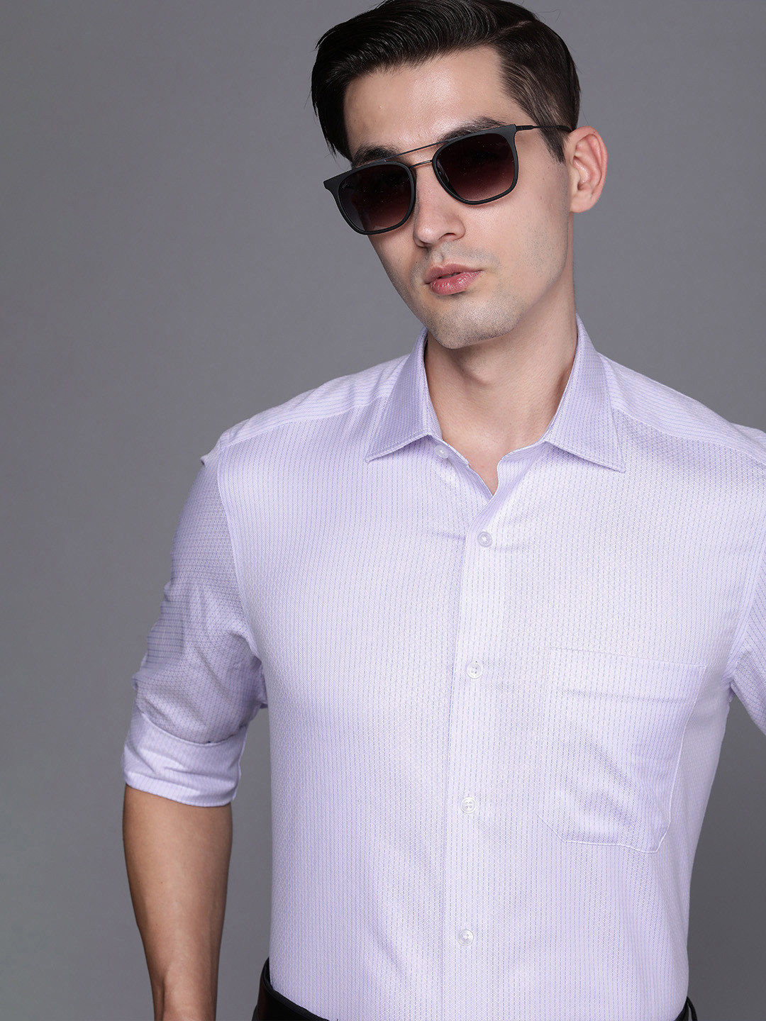 

Louis Philippe Men Pink Classic Pinstripes Opaque Pure Cotton Formal Shirt With Pocket