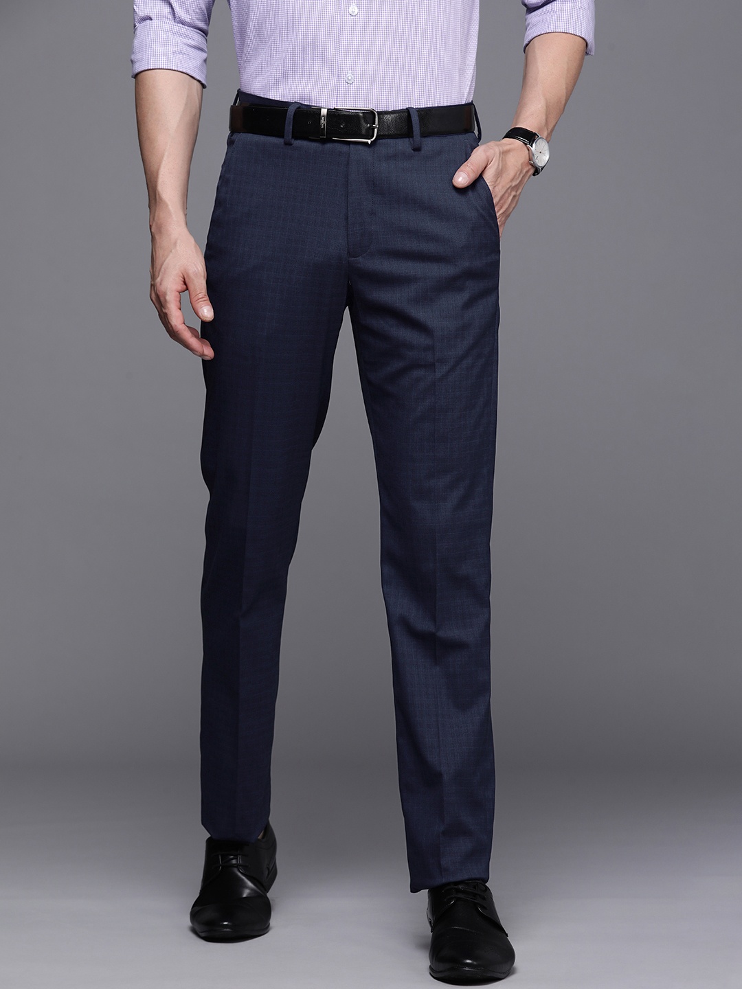

Louis Philippe Men Navy Blue Slim Fit Formal Trousers