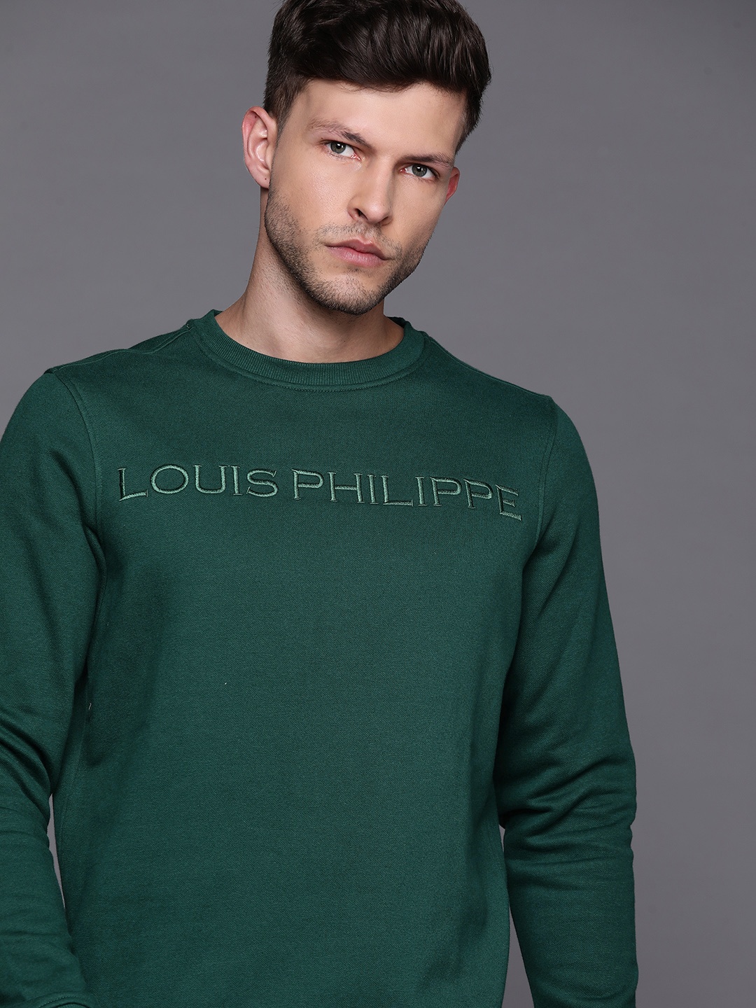 

Louis Philippe Men Green Embroidered Sweatshirt