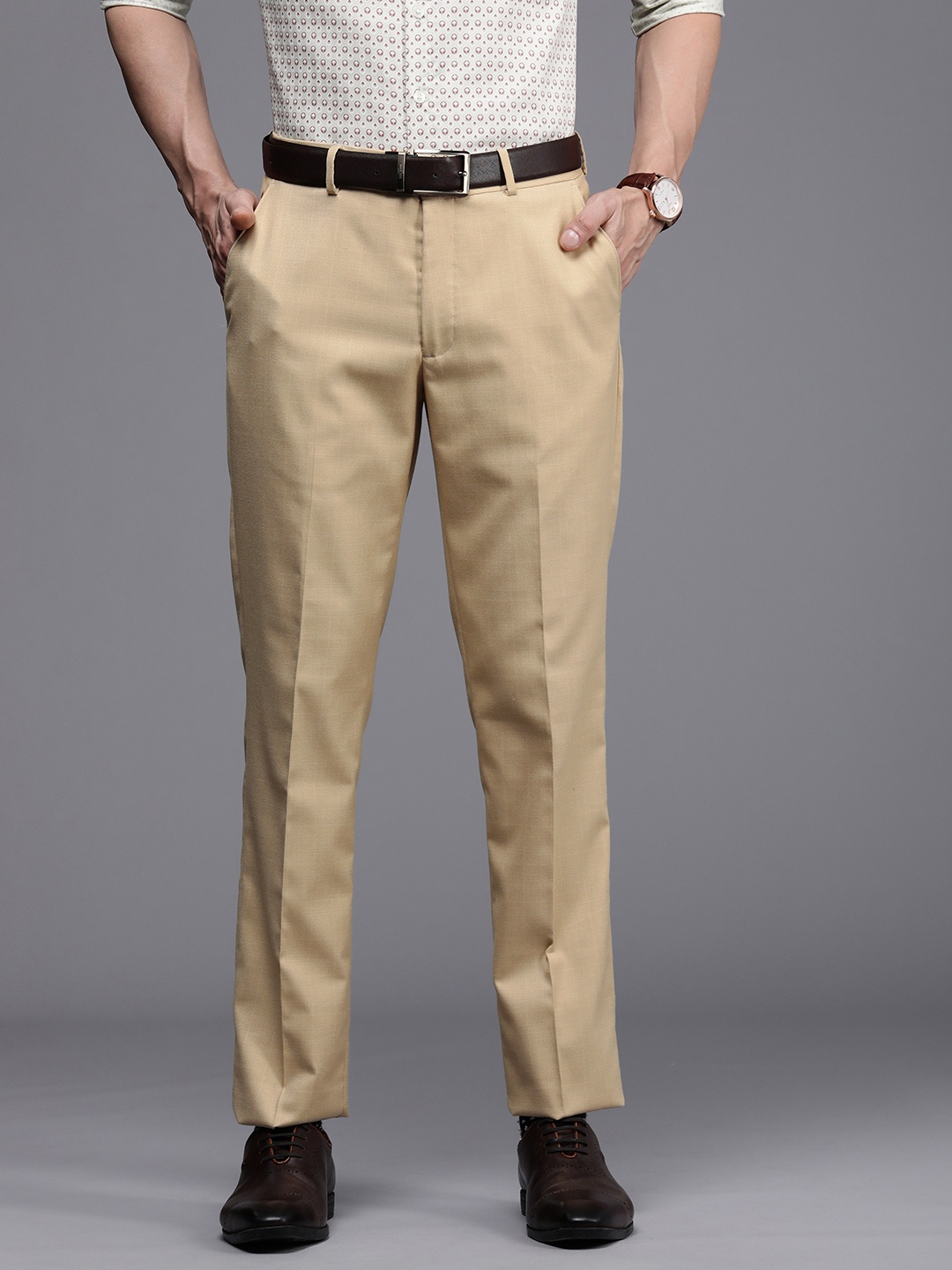 

Louis Philippe Men Beige Slim Fit Formal Trousers