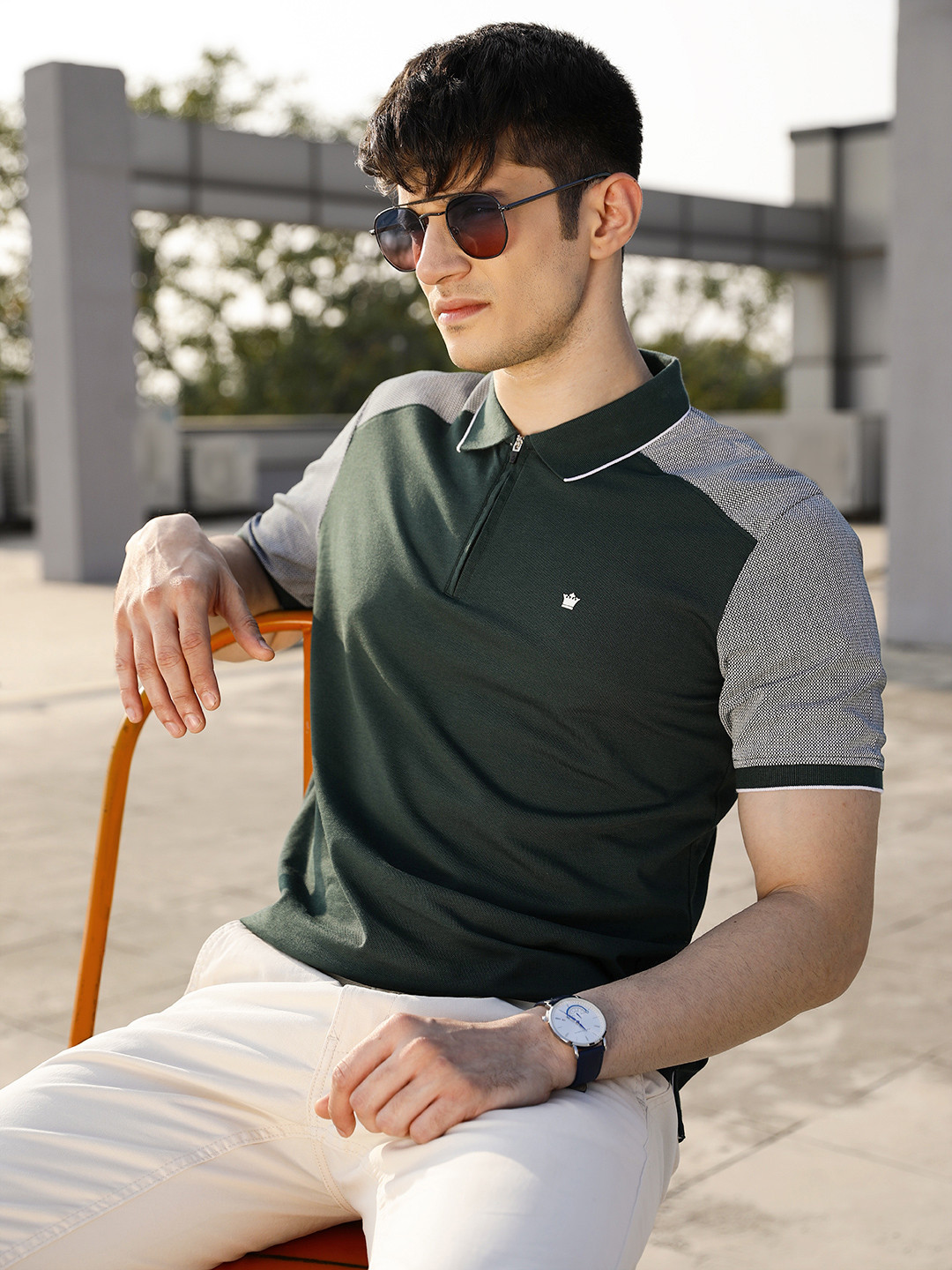 

Louis Philippe Men Olive Green Polo Collar T-shirt