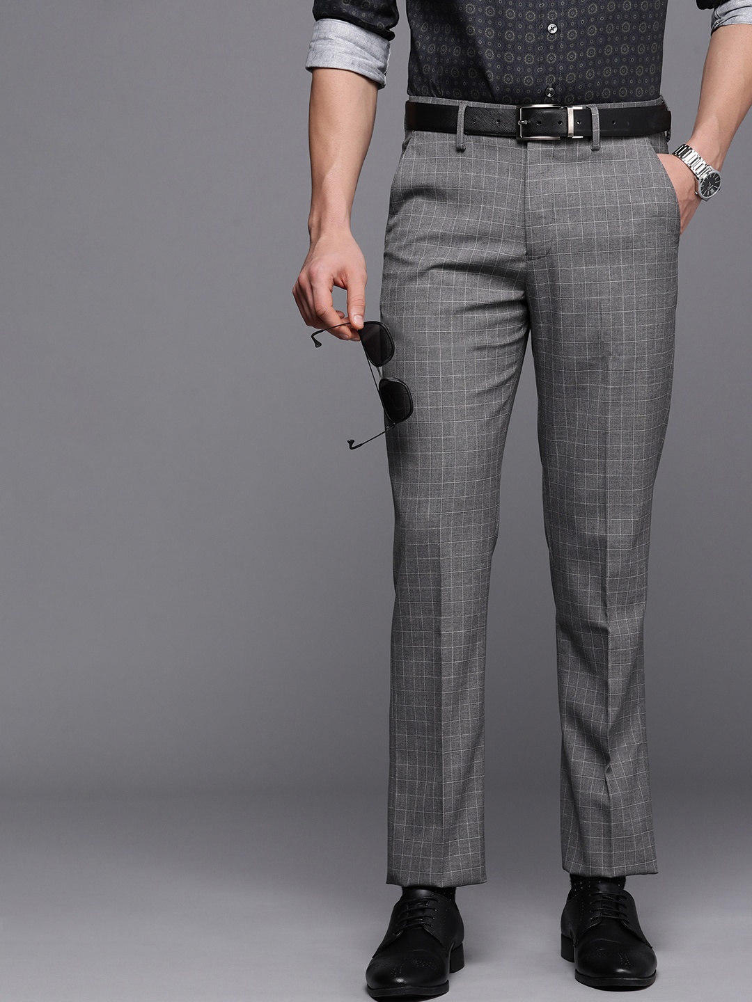 

Louis Philippe Men Grey Checked Slim Fit Formal Trousers