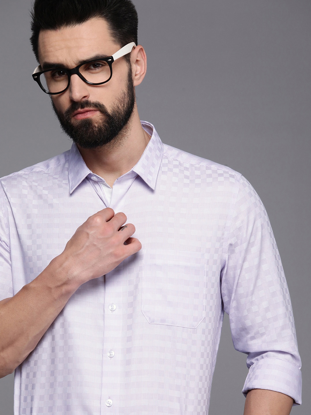 

Louis Philippe Men Purple Gingham Checked Pure Cotton Slim Fit Formal Shirt