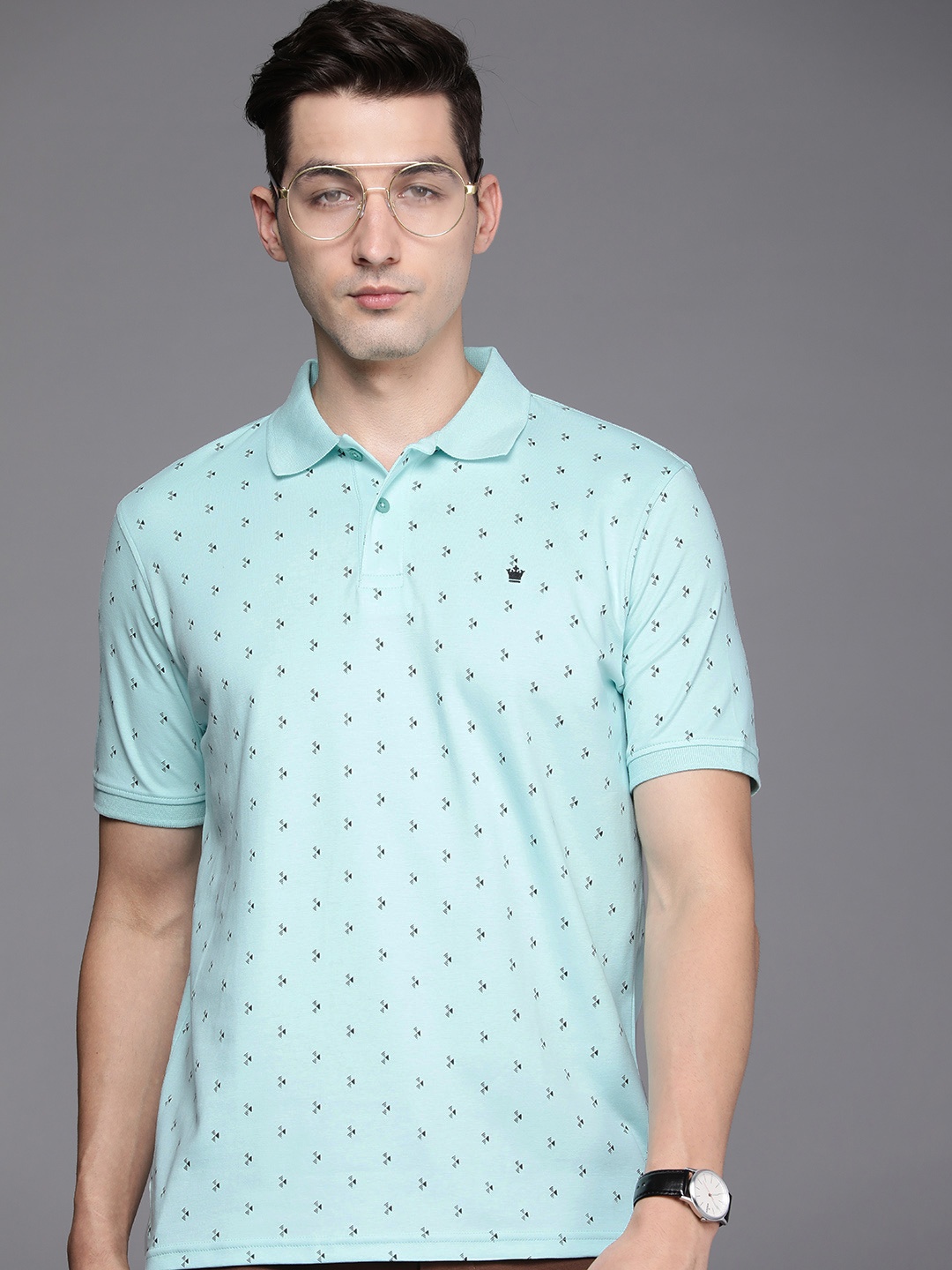 

Louis Philippe Men Blue Printed Polo Collar T-shirt