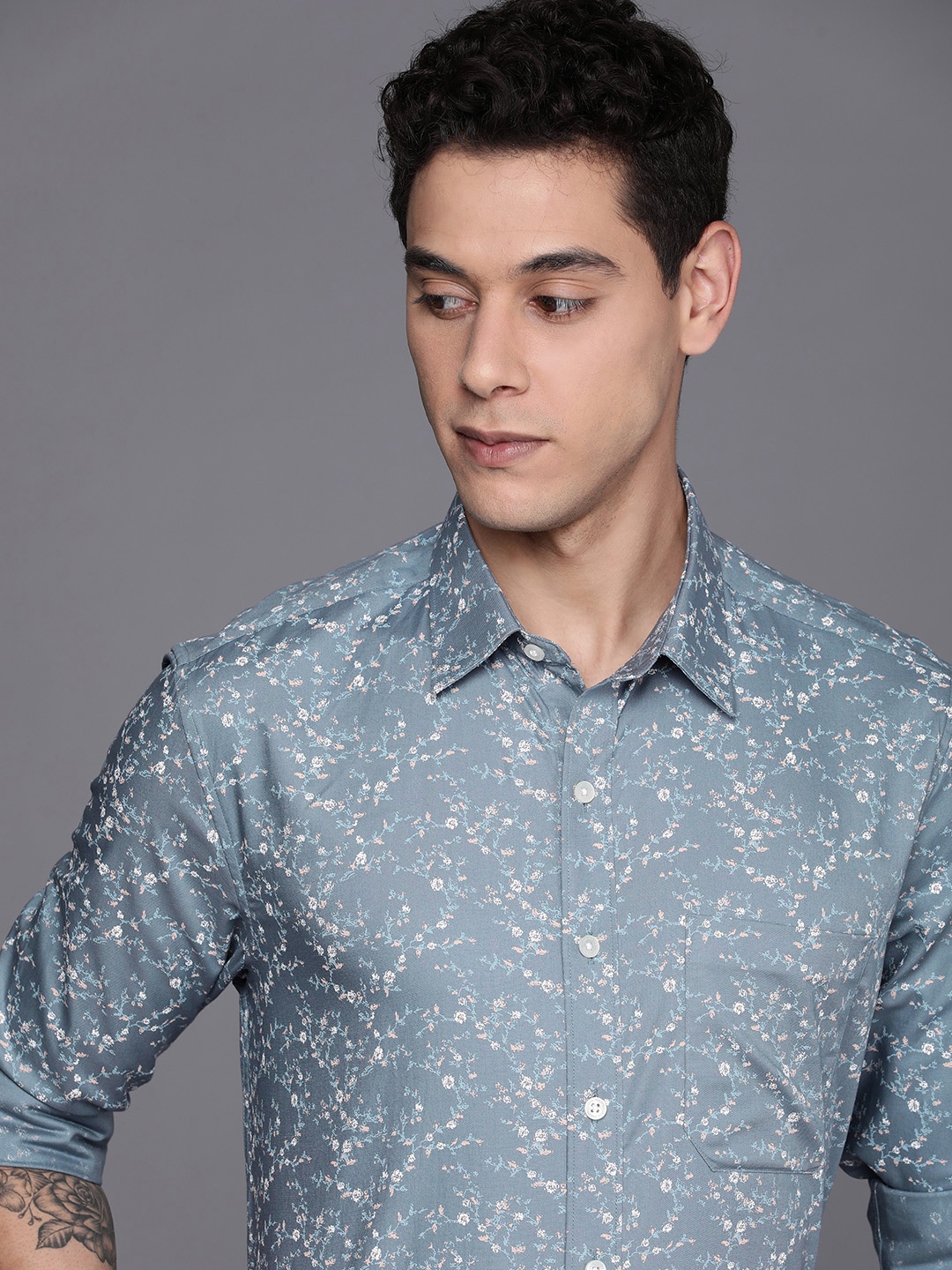 

Louis Philippe Men Grey Pure Cotton Slim Fit Long Sleeve Printed Formal Shirt