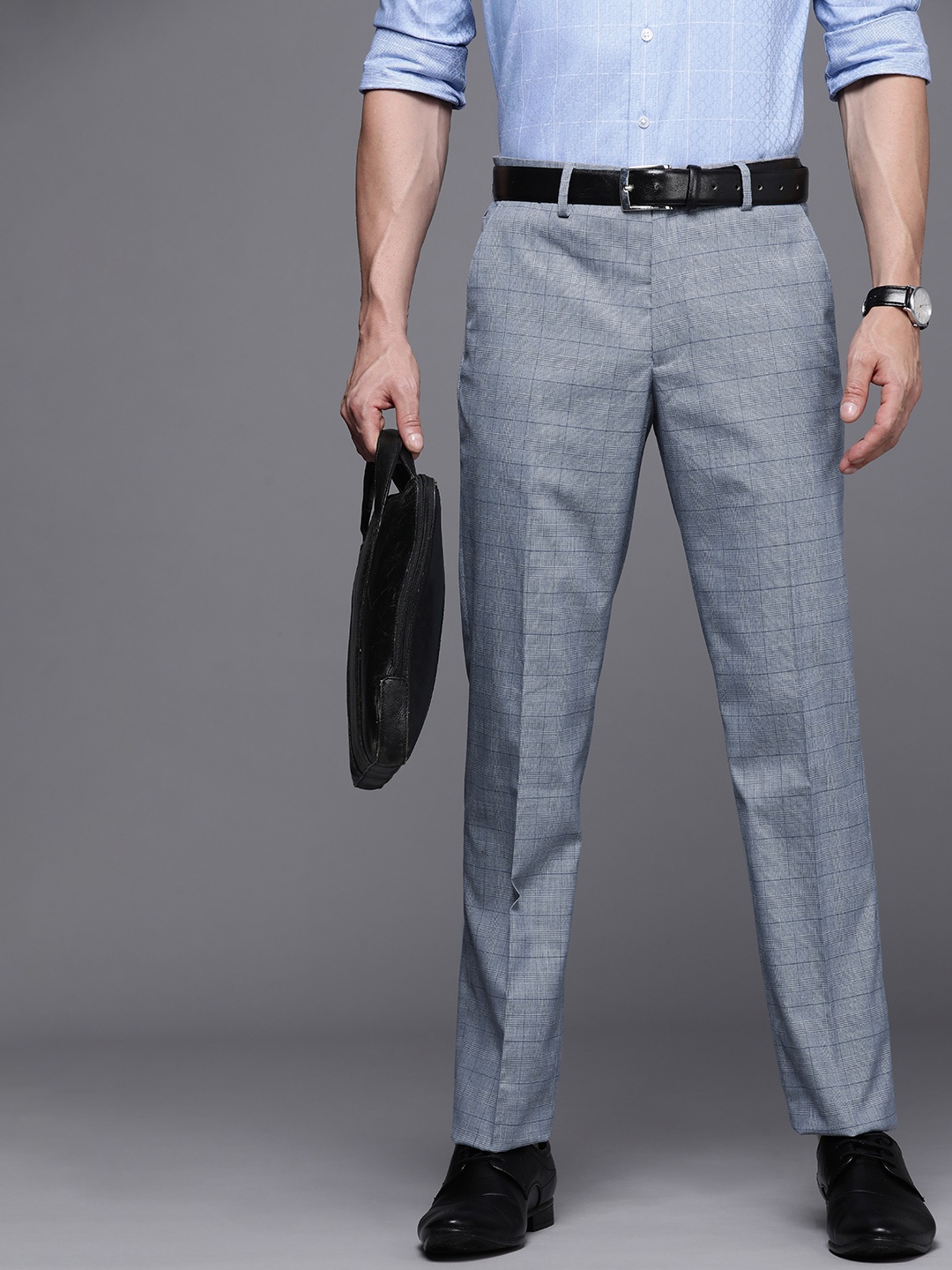 

Louis Philippe Men Blue Checked Slim Fit Formal Trousers