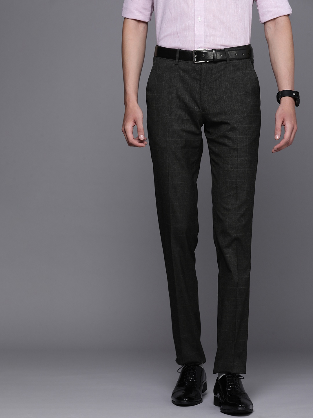 

Louis Philippe Men Charcoal Grey Checked Slim Fit Formal Trousers