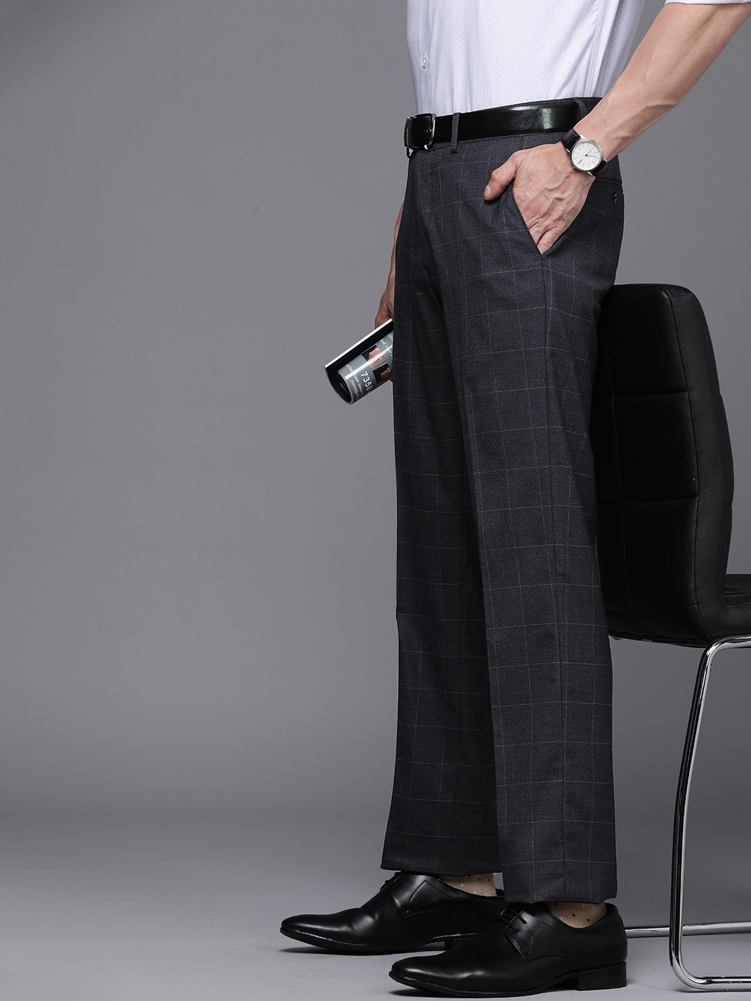 

Louis Philippe Men Navy Blue Checked Formal Trousers