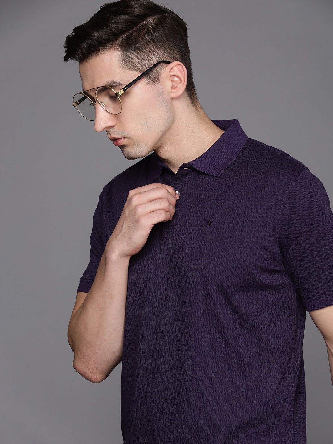 

Louis Philippe Men Purple Printed Polo Collar T-shirt
