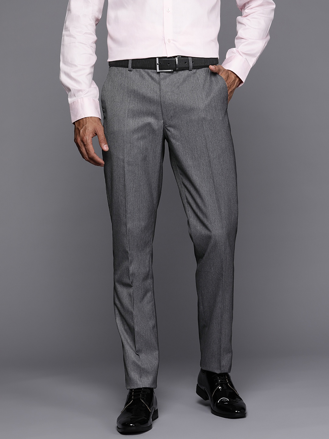 

Louis Philippe Men Charcoal Grey Solid Slim Fit Trousers