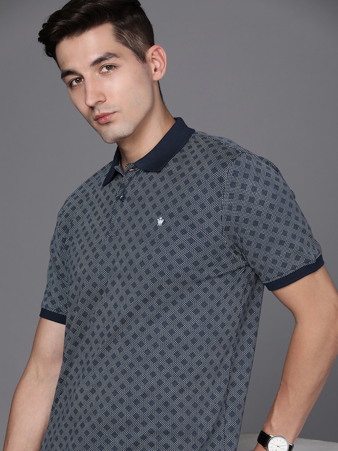 

Louis Philippe Men Navy Blue Printed Polo Collar T-shirt