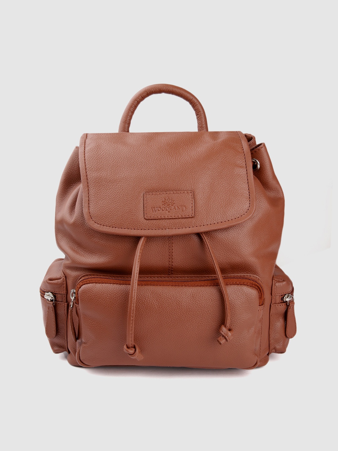 

Woodland Men Tan Brown Solid Leather Backpack