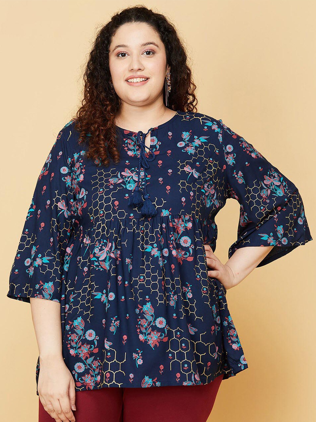 

max Women Blue & Pink Viscose Rayon Printed Tunic
