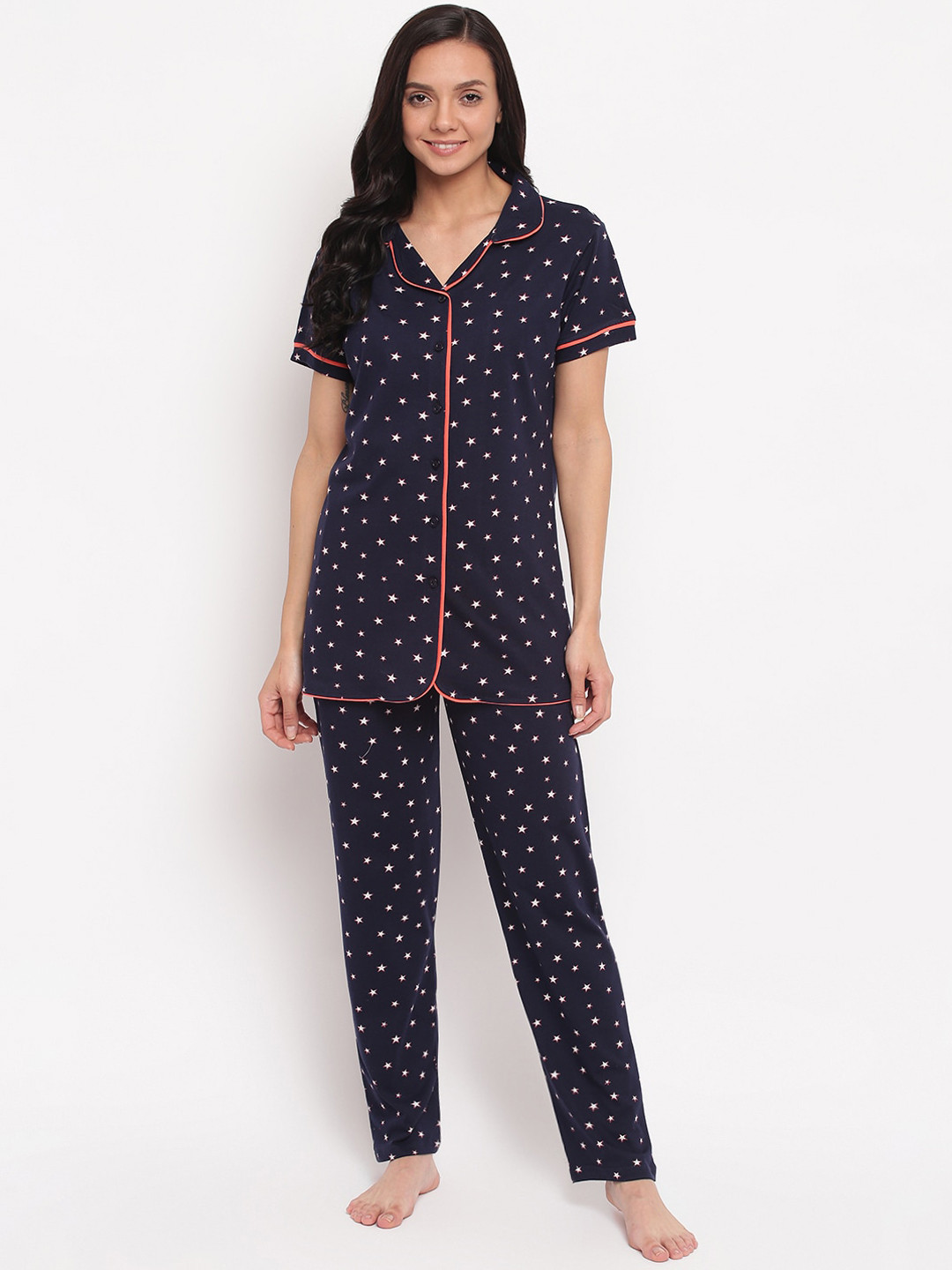 

Style Dunes Women Navy Blue & White Printed Night suit NW_SD013_BU_2PC-Navy Blue