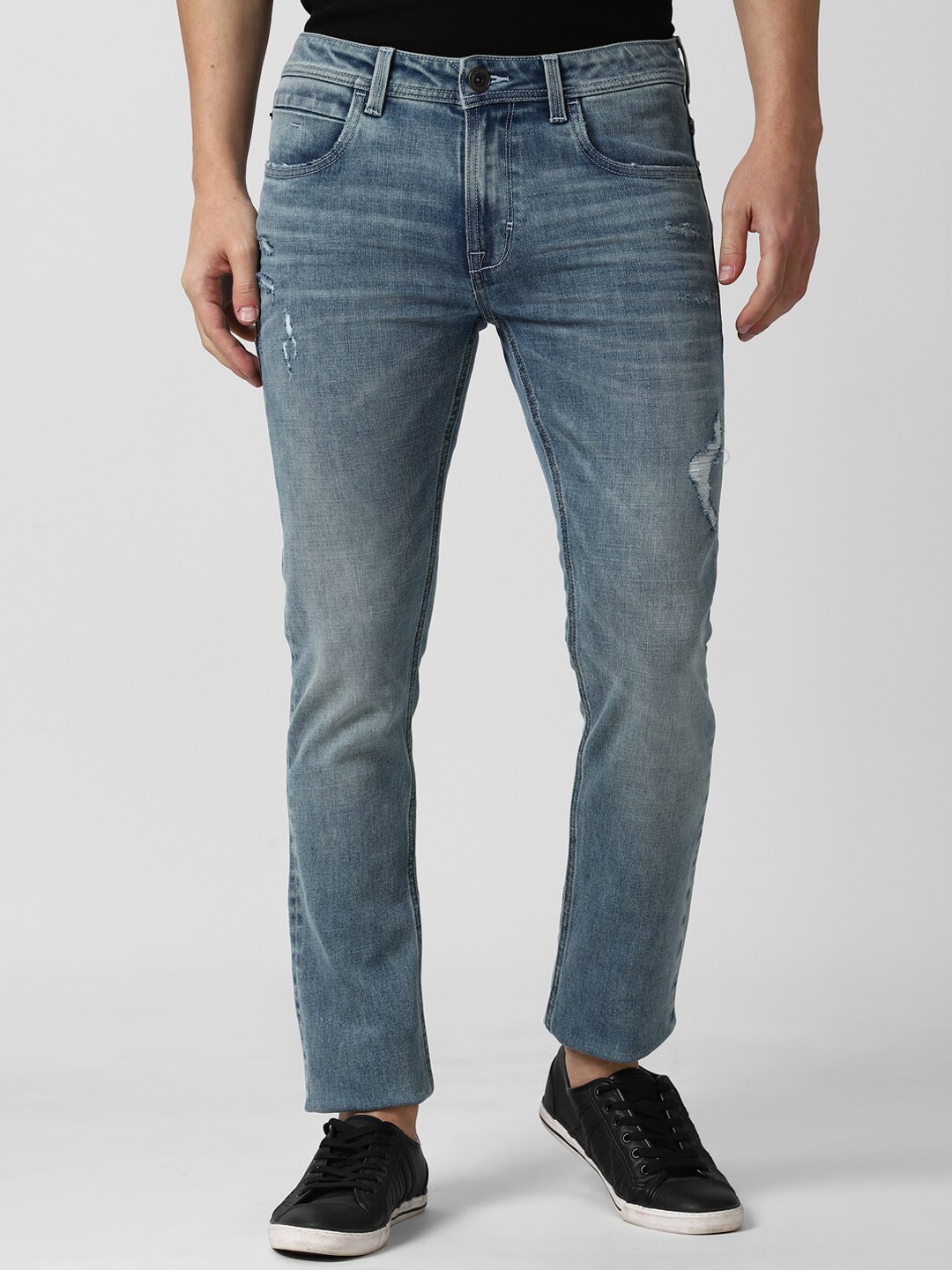 

Peter England Casuals Men Blue Slim Fit Low Distress Light Fade Jeans