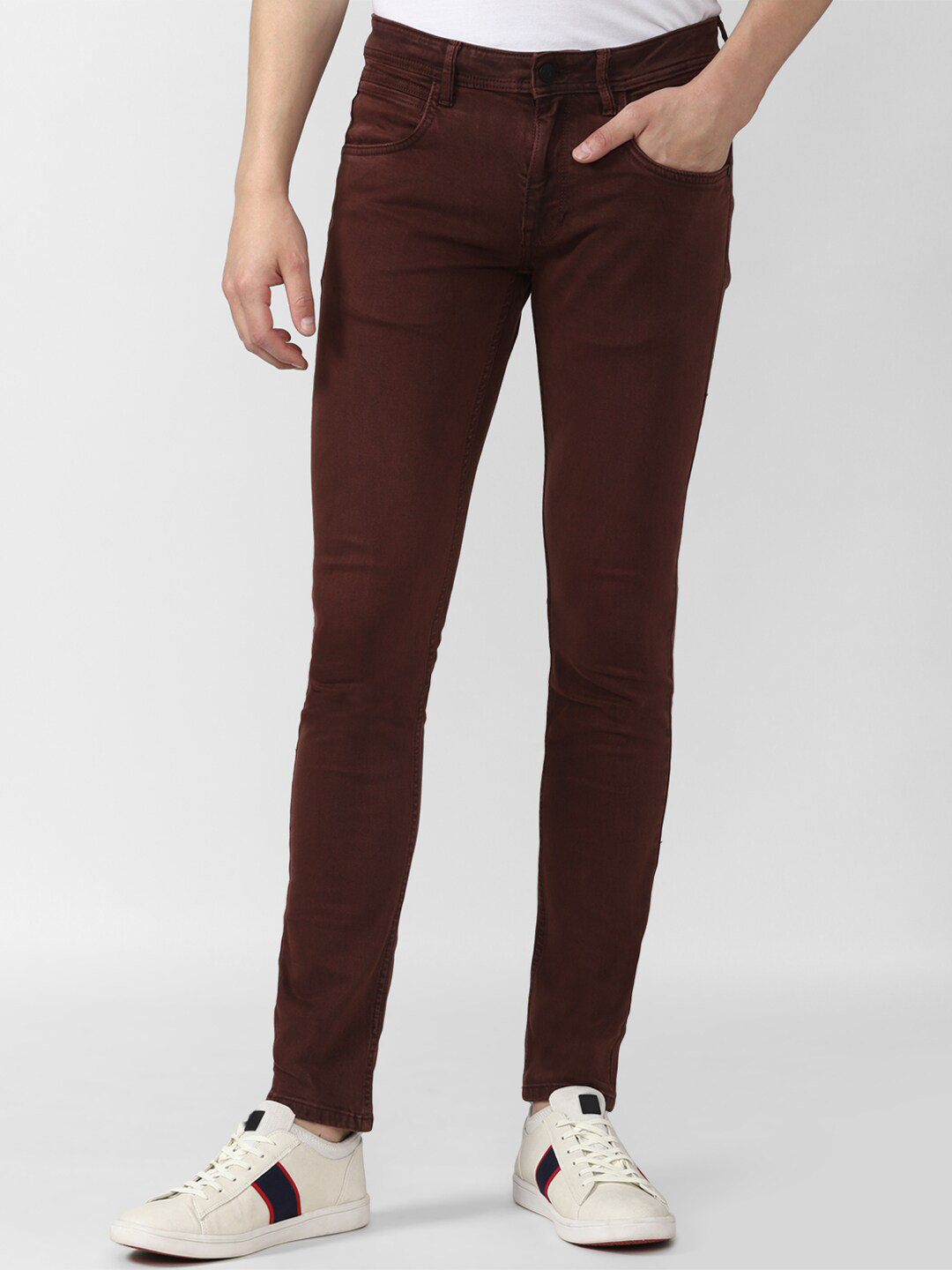 

VAN HEUSEN DENIM LABS Men Brown Solid Skinny Fit Jeans