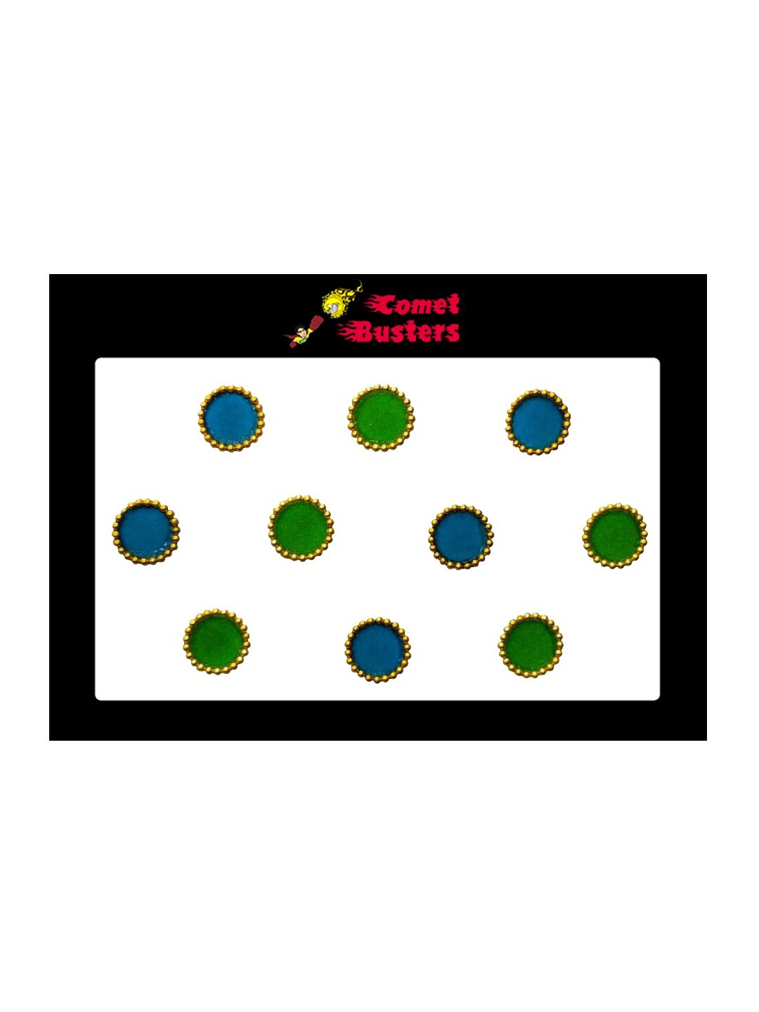 

Comet Busters Blue & Green Solid Embellished Bindis - 10 Pcs