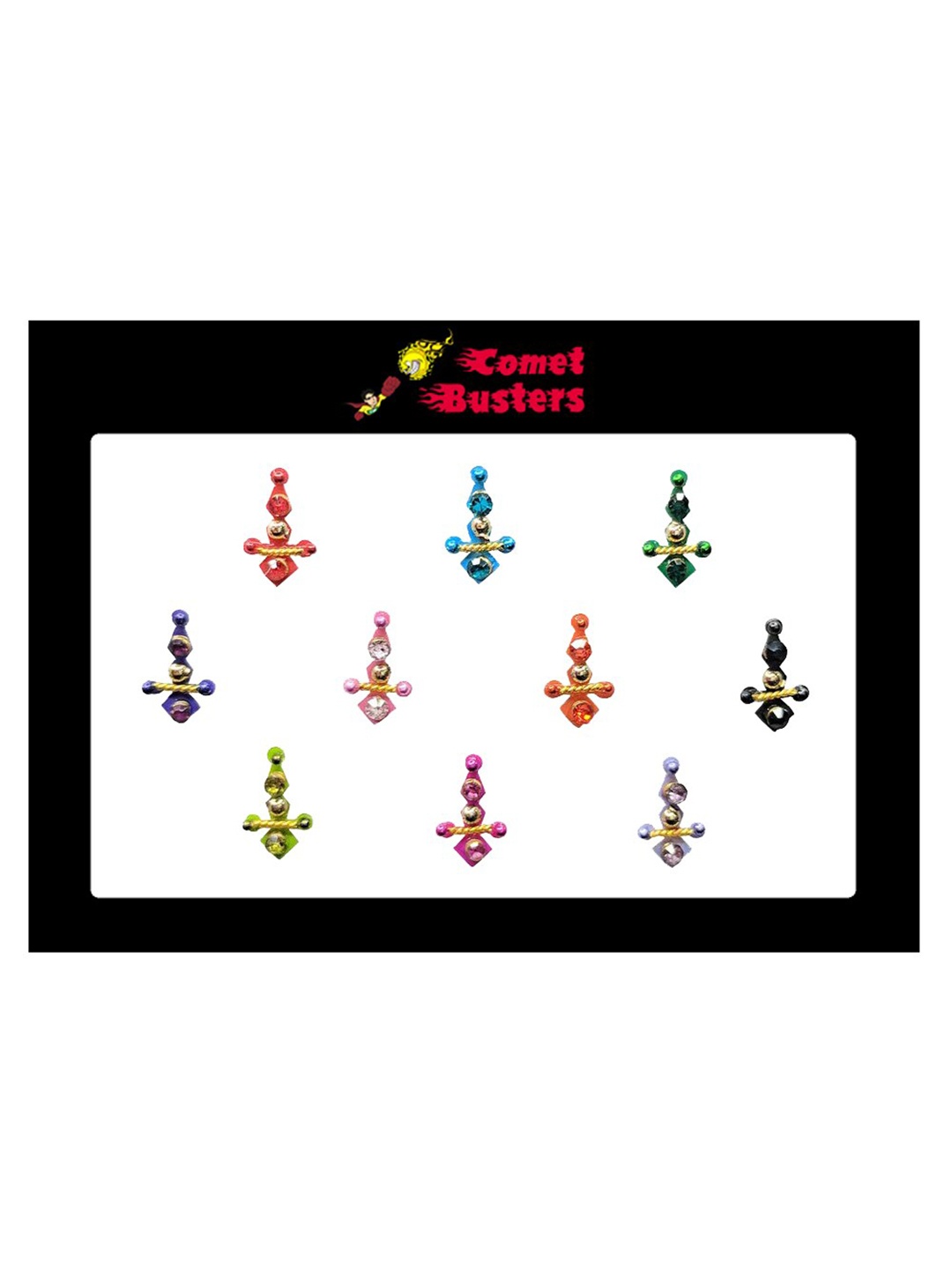 

Comet Busters Multicolored Pack Of 10 Traditional Designer Bindis, Multi