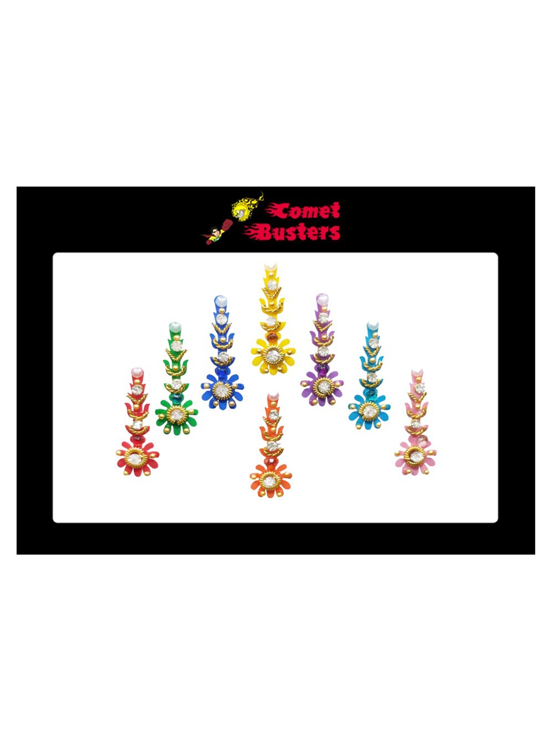 

Comet Busters Multicolored Pack Of 8 Traditional Designer Bindis, Multi