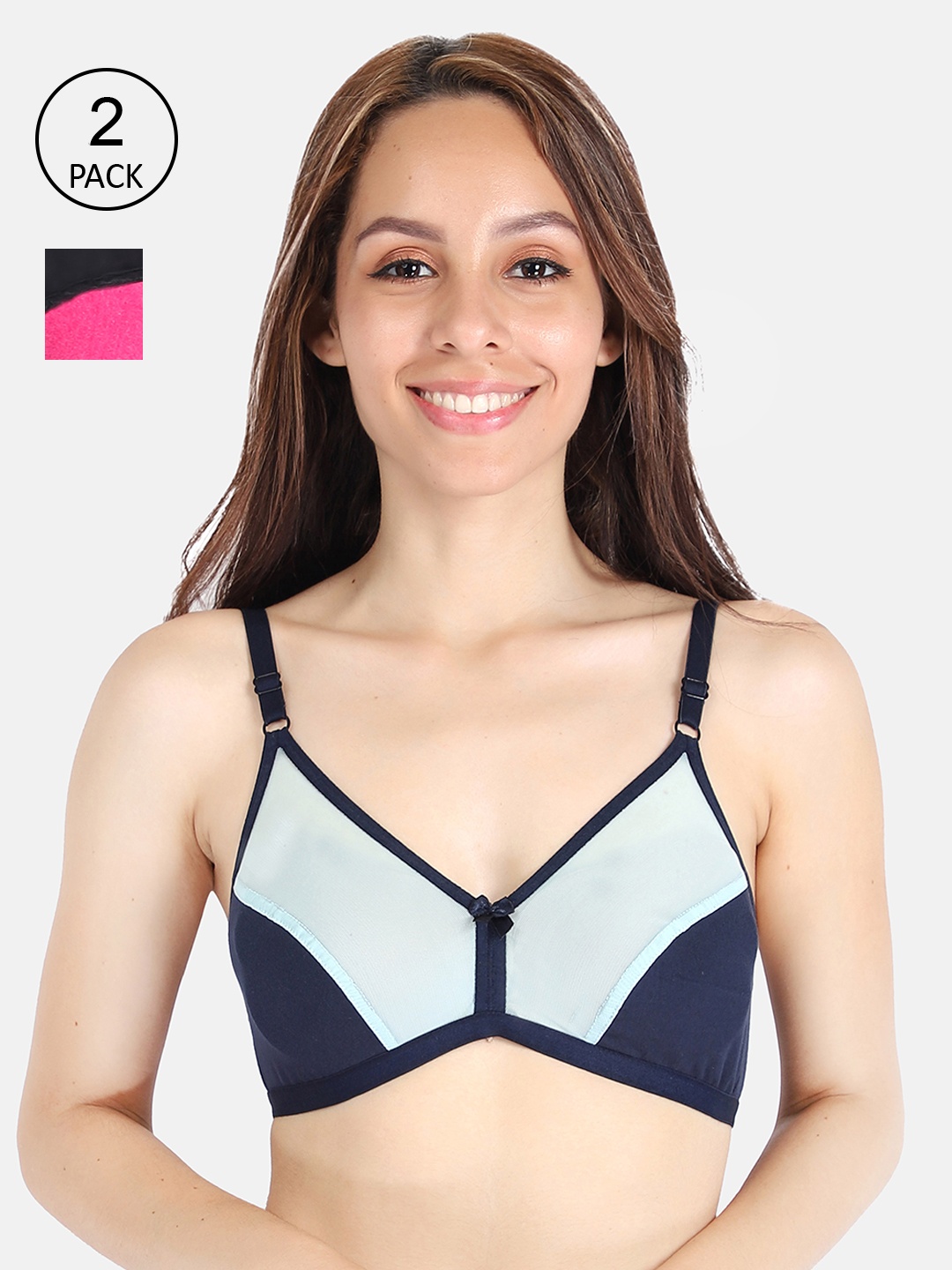 

LOTUSLEAF Blue & Pink Pack of 2 T-shirt Bras -LBRC2010021-Blue,Pink