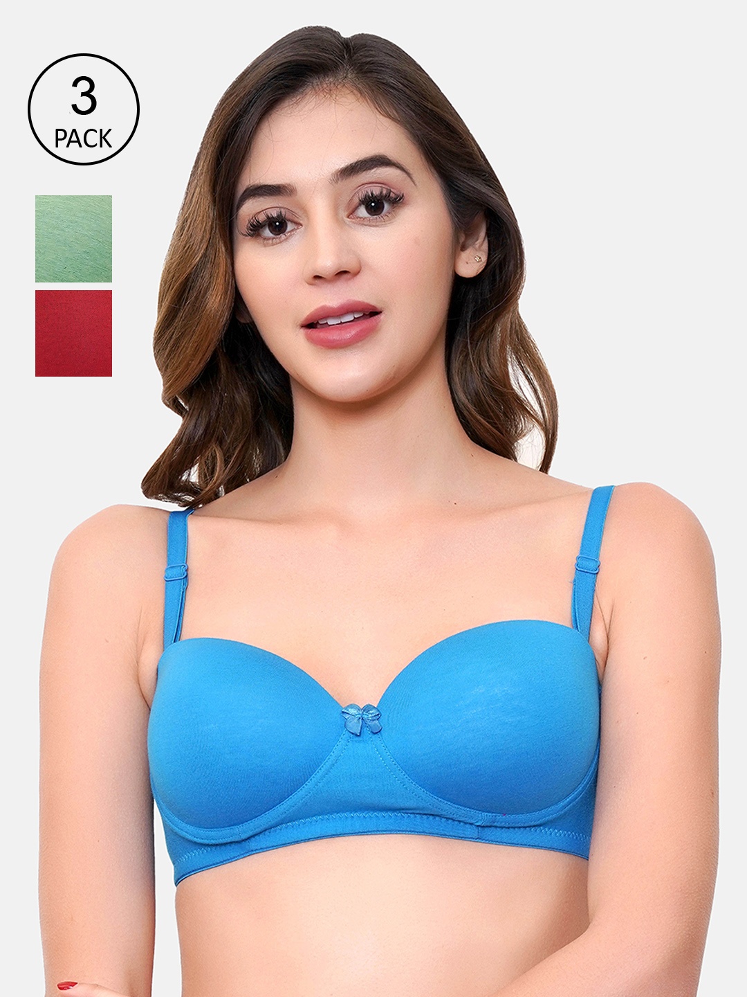 

LOTUSLEAF Pack of 3 Solid Non-Wired T-Shirt Bra - Lightly Padded, Blue